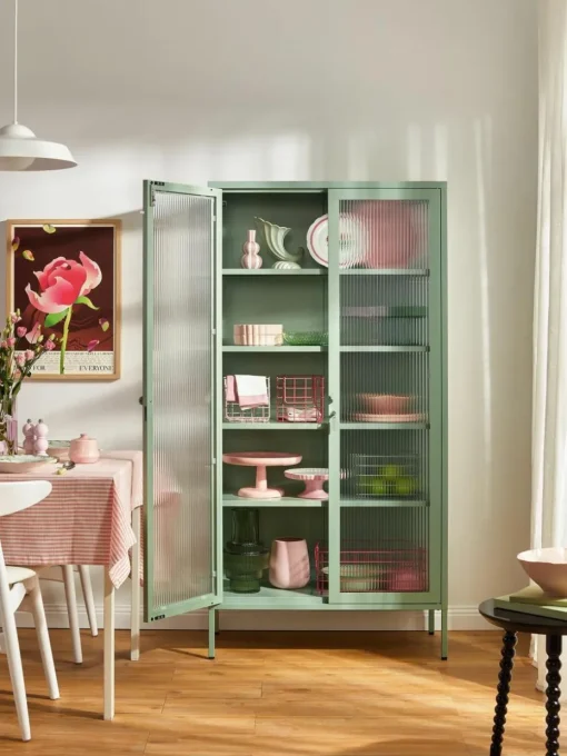 Metall-Vitrine The Collector mit geriffeltem Glas