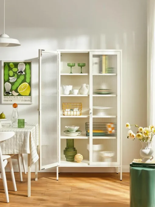 Metall-Vitrine The Collector mit geriffeltem Glas