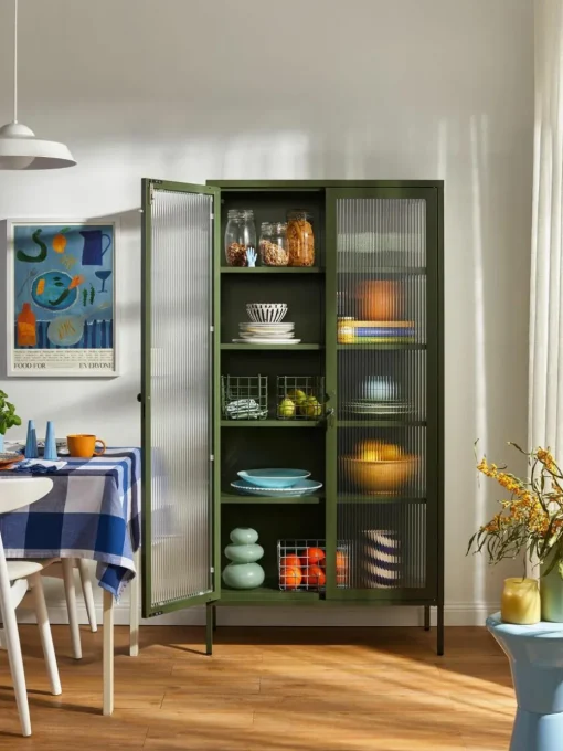 Metall-Vitrine The Collector mit geriffeltem Glas
