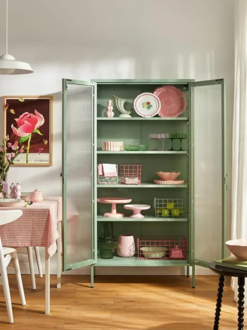 Metall-Vitrine The Collector mit geriffeltem Glas