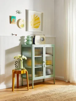 Metall-Vitrine The Mixer mit geriffeltem Glas
