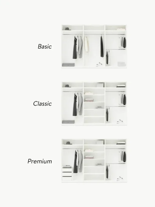 Modularer Drehtürenschrank Charlotte, 300 cm Breite, mehrere Varianten