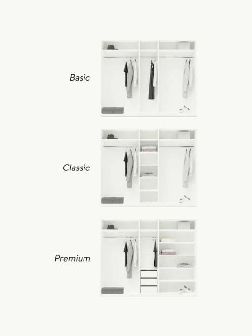 Modularer Drehtürenschrank Leon, 250 cm Breite, mehrere Varianten