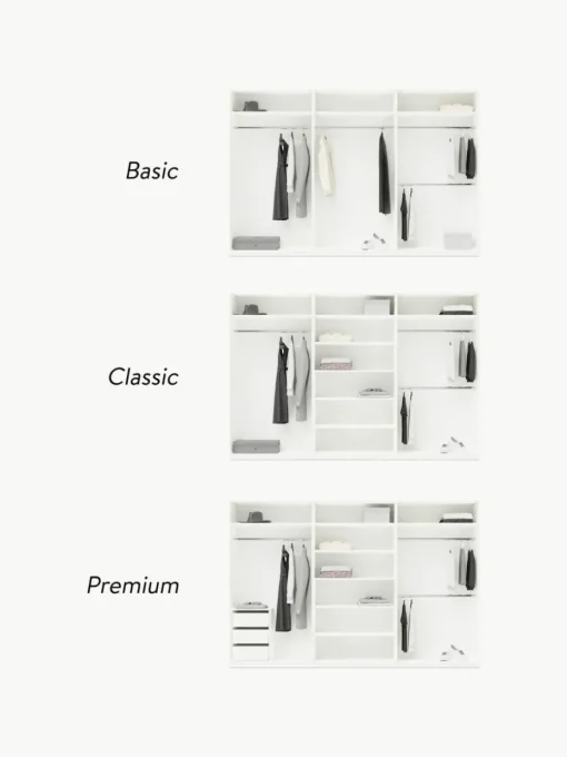Modularer Drehtürenschrank Charlotte, 300 cm Breite, mehrere Varianten