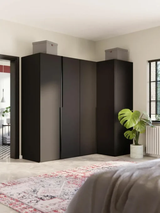 Modularer Eck-Kleiderschrank Leon, 215 cm Breite, mehrere Varianten