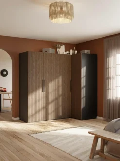 Modularer Eck-Kleiderschrank Simone, 215 cm Breite, mehrere Varianten