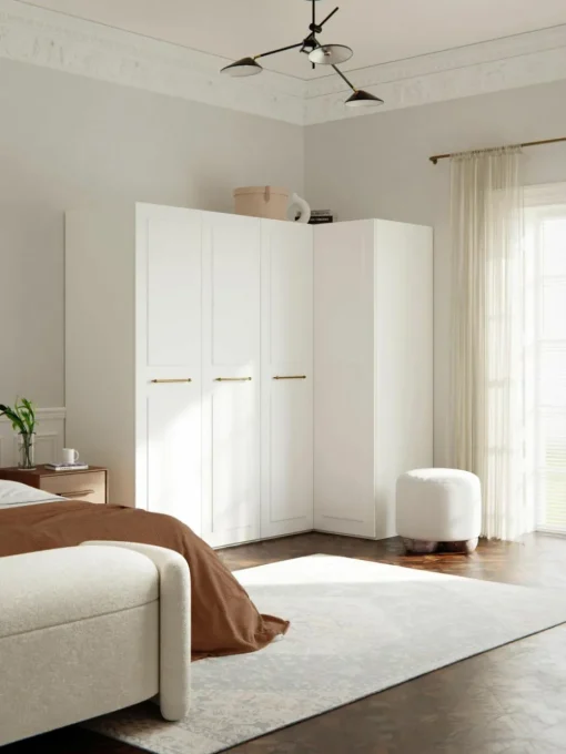 Modularer Eck-Kleiderschrank Charlotte, 215 cm Breite, mehrere Varianten