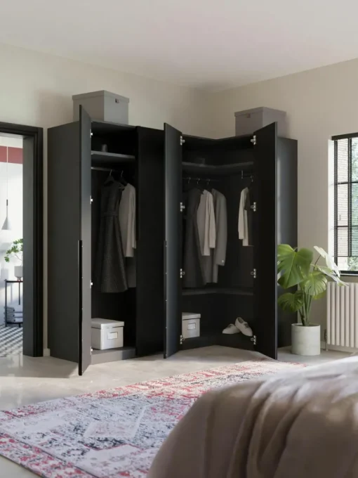 Modularer Eck-Kleiderschrank Leon, 215 cm Breite, mehrere Varianten
