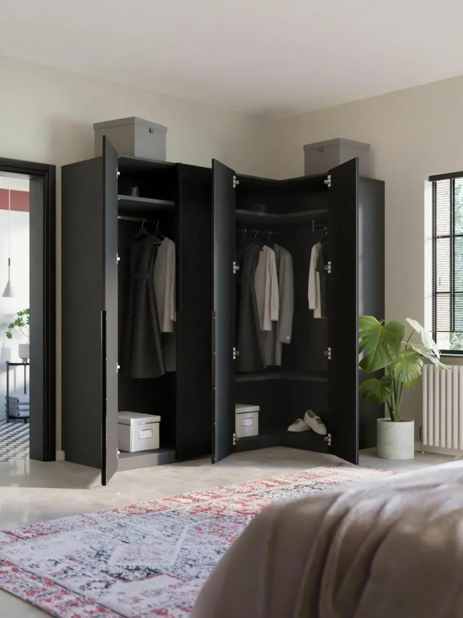 Modularer Eck-Kleiderschrank Leon, 215 cm Breite, mehrere Varianten