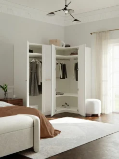 Modularer Eck-Kleiderschrank Charlotte, 215 cm Breite, mehrere Varianten