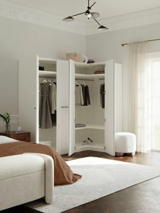 Modularer Eck-Kleiderschrank Charlotte, 215 cm Breite, mehrere Varianten