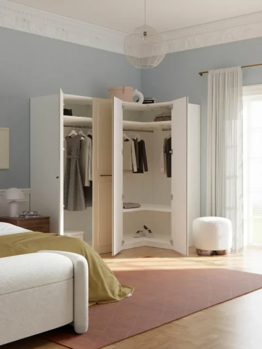 Modularer Eck-Kleiderschrank Charlotte, 215 cm Breite, mehrere Varianten