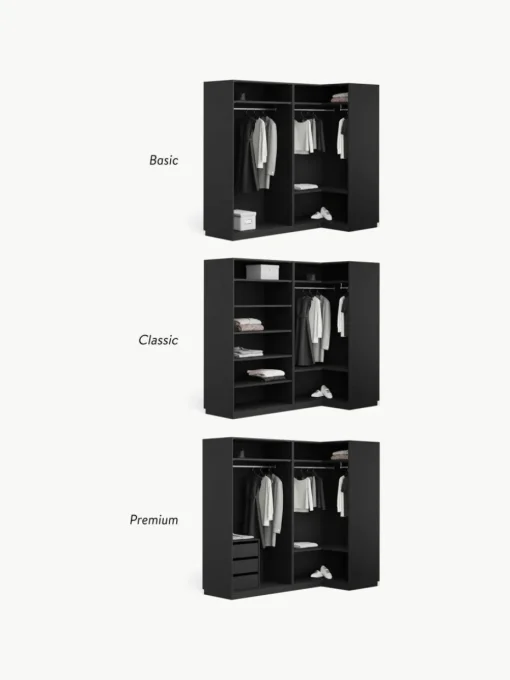 Modularer Eck-Kleiderschrank Simone, 215 cm Breite, mehrere Varianten