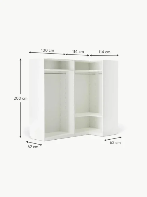 Modularer Eck-Kleiderschrank Charlotte, 215 cm Breite, mehrere Varianten