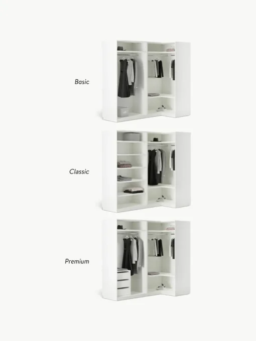 Modularer Eck-Kleiderschrank Simone, 215 cm Breite, mehrere Varianten