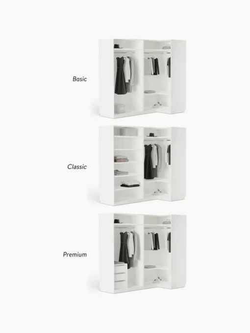 Modularer Eck-Kleiderschrank Charlotte, 215 cm Breite, mehrere Varianten