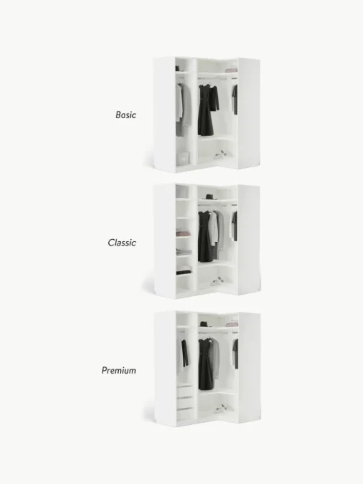Modularer Eck-Kleiderschrank Charlotte, 165 cm Breite, mehrere Varianten