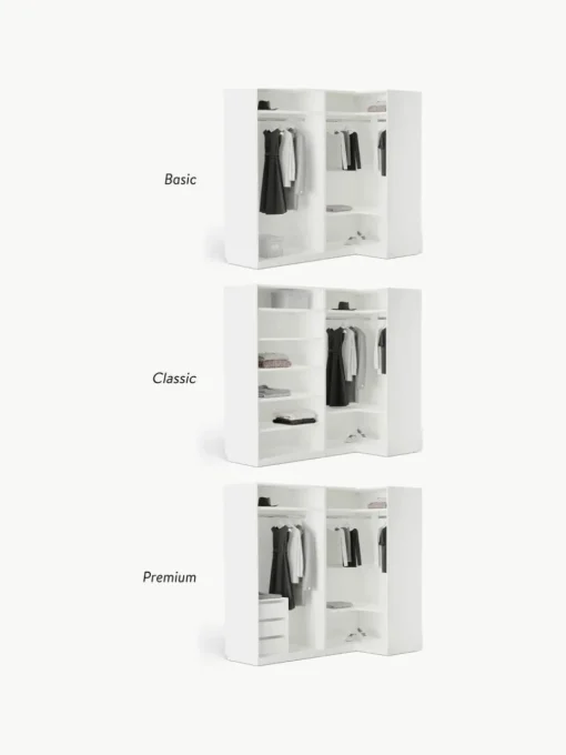 Modularer Eck-Kleiderschrank Charlotte, 215 cm Breite, mehrere Varianten