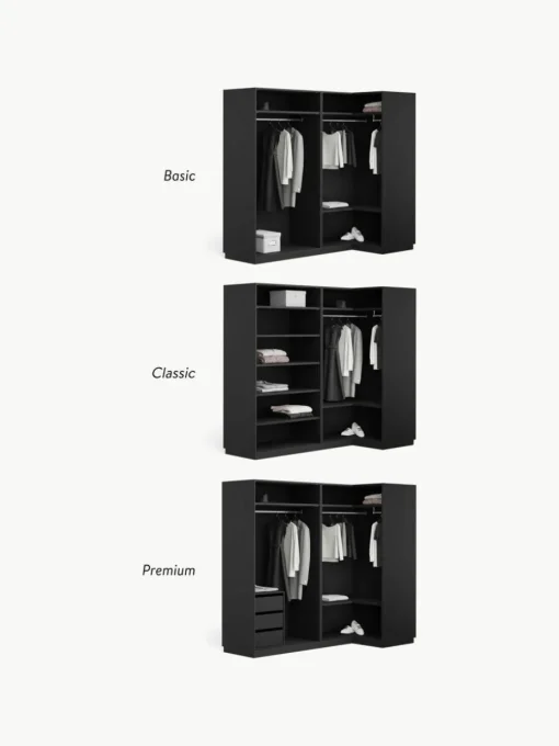 Modularer Eck-Kleiderschrank Leon, 215 cm Breite, mehrere Varianten