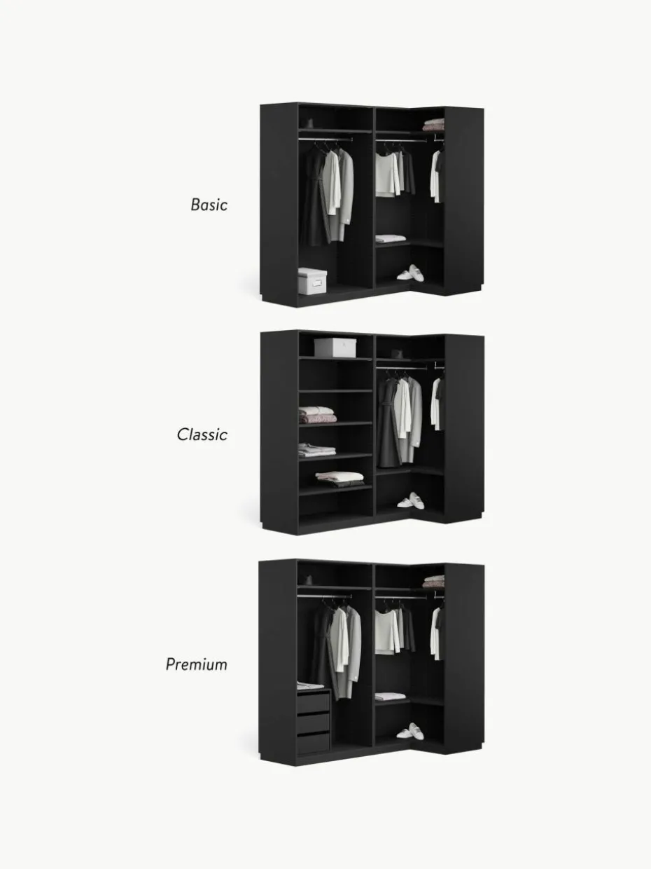 Modularer Eck-Kleiderschrank Leon, 215 cm Breite, mehrere Varianten