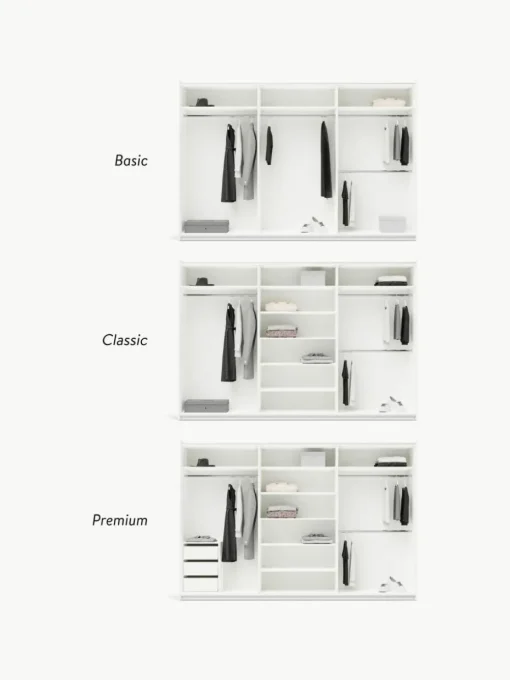 Modularer Schwebetürenschrank Charlotte, 300 cm Breite, mehrere Varianten