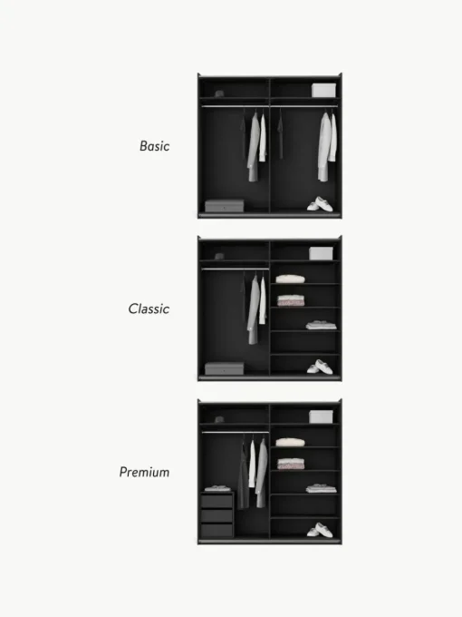 Modularer Schwebetürenschrank Leon, 200 cm Breite, mehrere Varianten