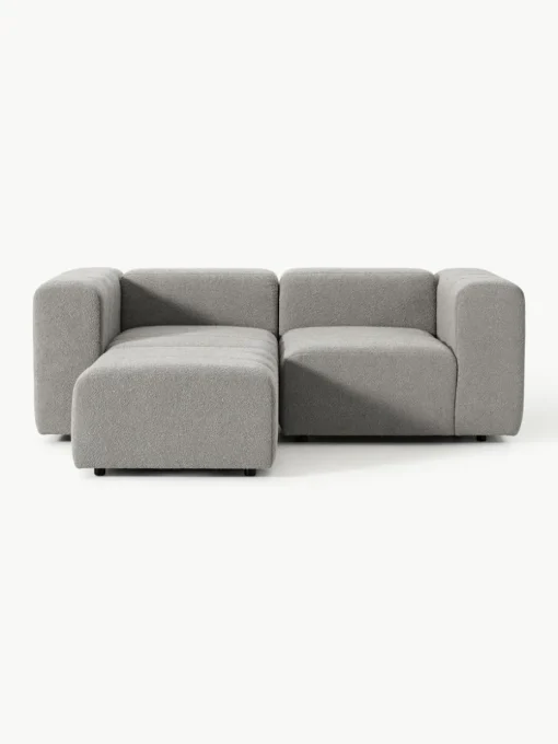 Modulares Bouclé-Sofa Lena (3-Sitzer) mit Hocker (links/rechts)