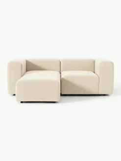 Modulares Bouclé-Sofa Lena (3-Sitzer) mit Hocker (links/rechts)