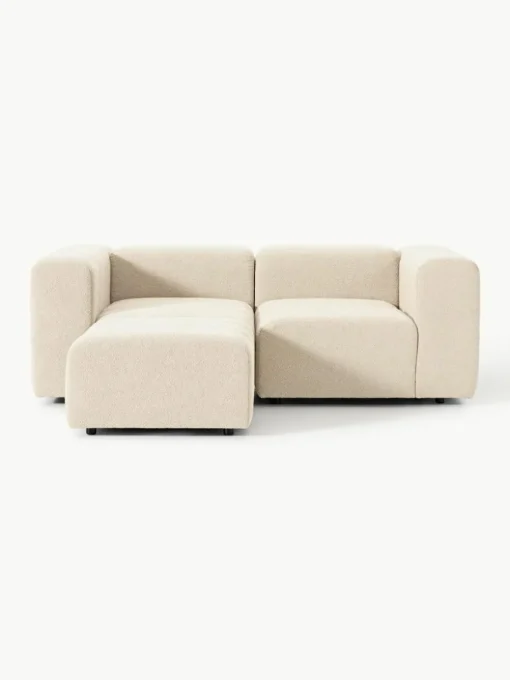 Modulares Bouclé-Sofa Lena (3-Sitzer) mit Hocker (links/rechts)