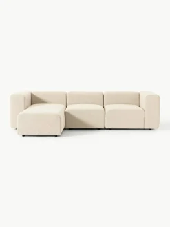 Modulares Bouclé-Sofa Lena (4-Sitzer) mit Hocker (links/rechts)