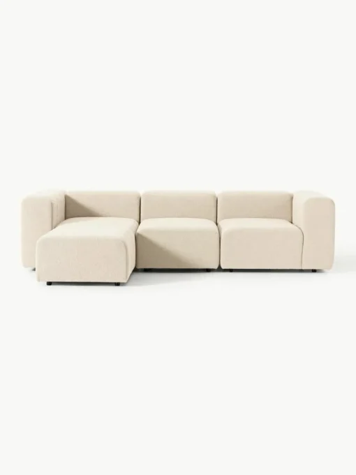 Modulares Bouclé-Sofa Lena (4-Sitzer) mit Hocker (links/rechts)