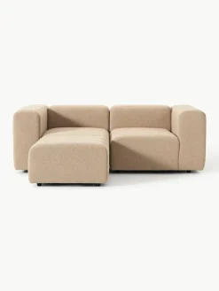 Modulares Bouclé-Sofa Lena (3-Sitzer) mit Hocker (links/rechts)