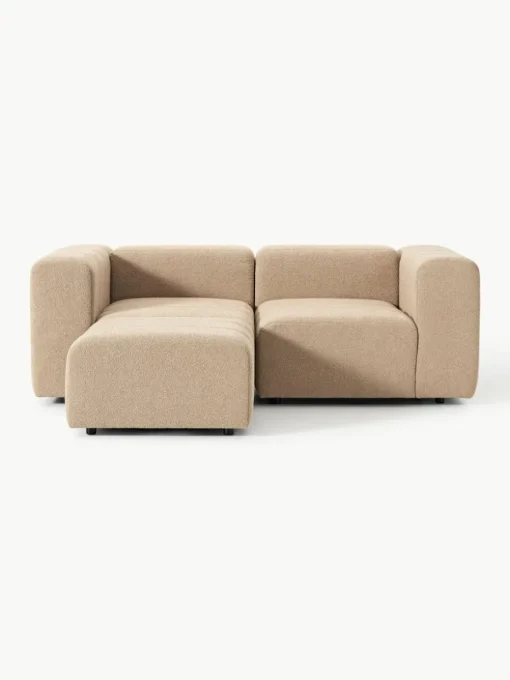 Modulares Bouclé-Sofa Lena (3-Sitzer) mit Hocker (links/rechts)