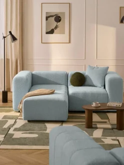 Modulares Bouclé-Sofa Lena (3-Sitzer) mit Hocker (links/rechts)