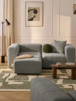 Modulares Bouclé-Sofa Lena (3-Sitzer) mit Hocker (links/rechts)