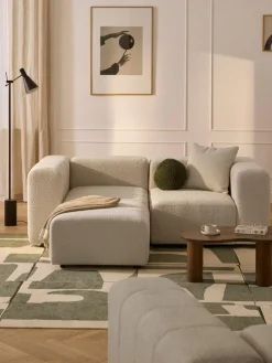 Modulares Bouclé-Sofa Lena (3-Sitzer) mit Hocker (links/rechts)