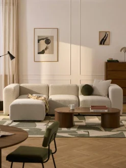 Modulares Bouclé-Sofa Lena (4-Sitzer) mit Hocker (links/rechts)