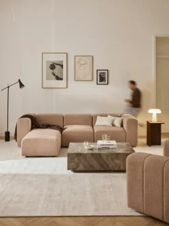 Modulares Bouclé-Sofa Lena (4-Sitzer) mit Hocker (links/rechts)