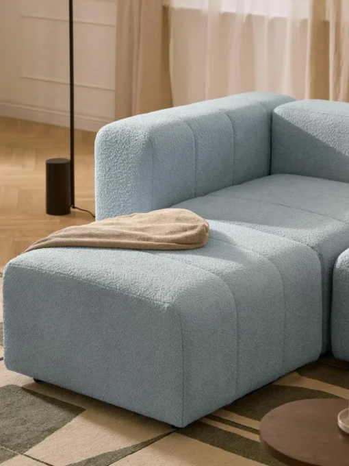 Modulares Bouclé-Sofa Lena (3-Sitzer) mit Hocker (links/rechts)