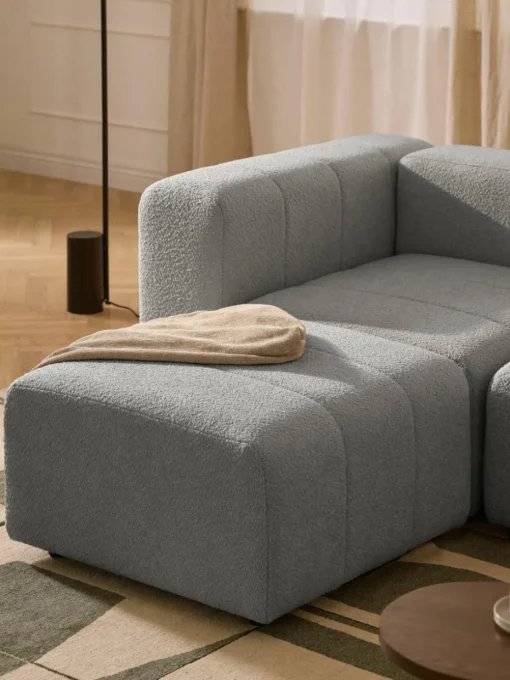 Modulares Bouclé-Sofa Lena (3-Sitzer) mit Hocker (links/rechts)