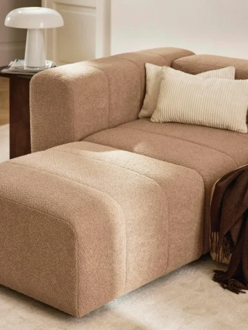 Modulares Bouclé-Sofa Lena (3-Sitzer) mit Hocker (links/rechts)
