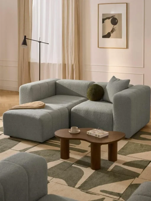 Modulares Bouclé-Sofa Lena (3-Sitzer) mit Hocker (links/rechts)
