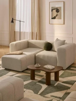 Modulares Bouclé-Sofa Lena (3-Sitzer) mit Hocker (links/rechts)