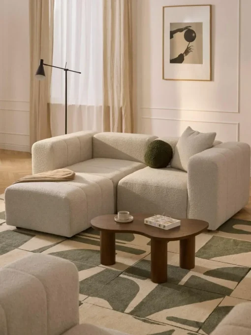 Modulares Bouclé-Sofa Lena (3-Sitzer) mit Hocker (links/rechts)