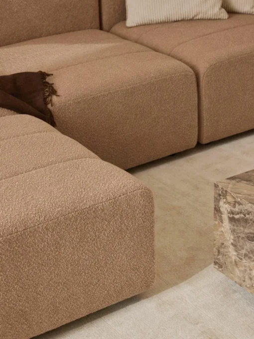 Modulares Bouclé-Sofa Lena (4-Sitzer) mit Hocker (links/rechts)
