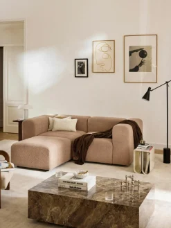 Modulares Bouclé-Sofa Lena (3-Sitzer) mit Hocker (links/rechts)