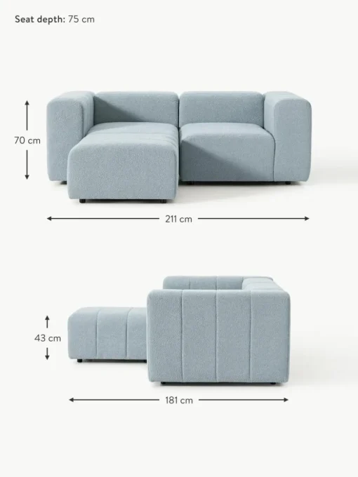 Modulares Bouclé-Sofa Lena (3-Sitzer) mit Hocker (links/rechts)