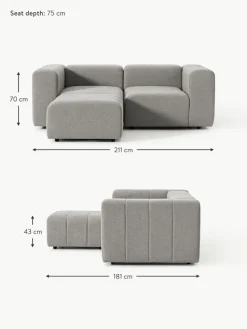Modulares Bouclé-Sofa Lena (3-Sitzer) mit Hocker (links/rechts)