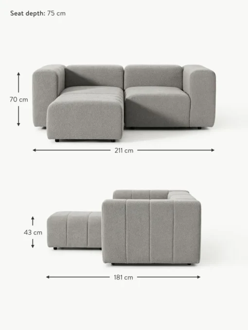 Modulares Bouclé-Sofa Lena (3-Sitzer) mit Hocker (links/rechts)