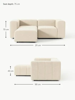 Modulares Bouclé-Sofa Lena (3-Sitzer) mit Hocker (links/rechts)